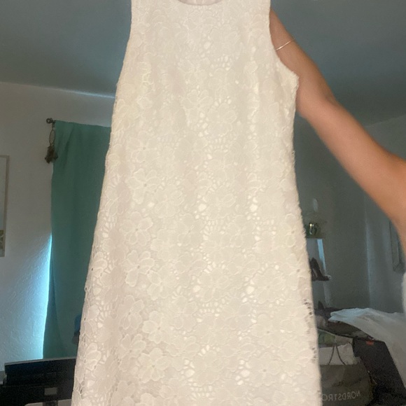 Amanda Uprichard Womens Round Neck Laser Cut Sheath Dress White Small - Picture 7 of 13